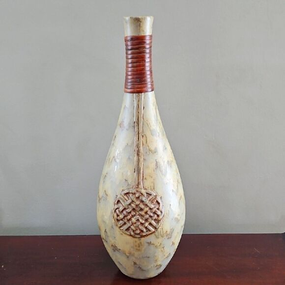 Pier 1 Cream and Brown Ceramic Decorative Vase - Picture 1 of 9
